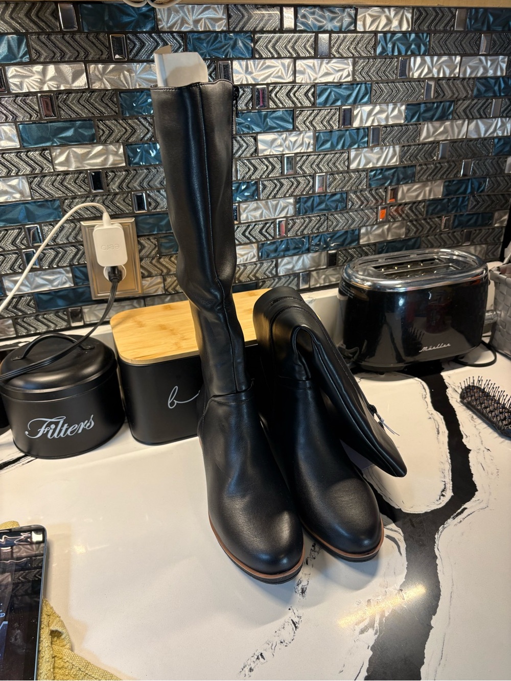 AEROSOLES Black Tall Knee Boots with Low Block Heel